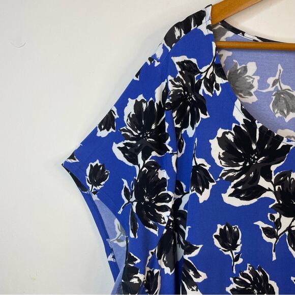 Lane Bryant Blue Black floral knit short sleeve belted dress womens 26 28 new - Picture 7 of 16